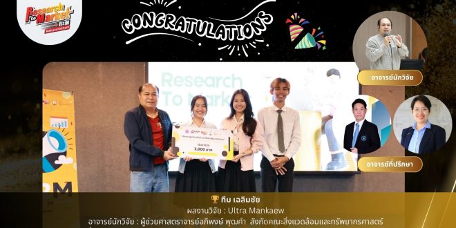 คณะสิ่งแวดล้อมและทรัพยากรศาสตร์ มมส ขอแสดงความยินดีกับ ผู้ช่วยศาสตราจารย์อภิพงษ์ พุฒคำ ในโอกาสคว้าชัยโครงการ R2M ครั้งที่ 14 เป็นตัวแทนมหาวิทยาลัยสู่ระดับภูมิภาค